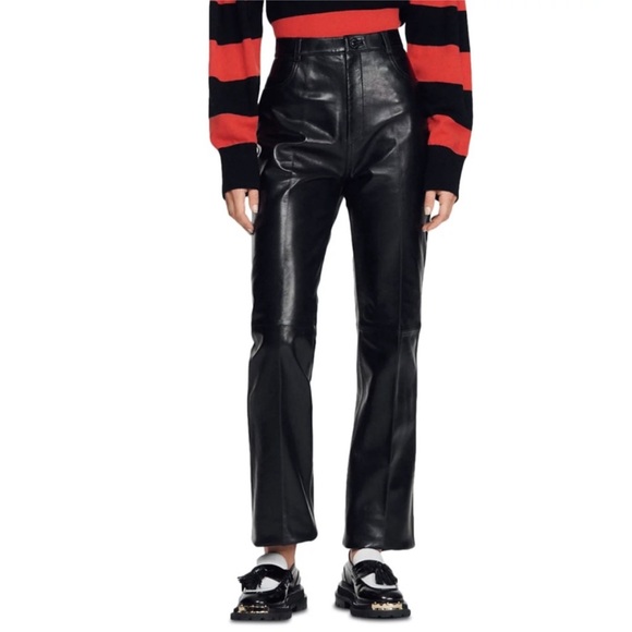 NWT Sandro Dumont Black Leather Trousers - Picture 1 of 12
